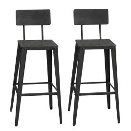 CHREPU Set of 2 Bar Stools with Backrests - Black