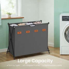 CRRURU Foldable 3 Section Laundry Basket 155L - Grey