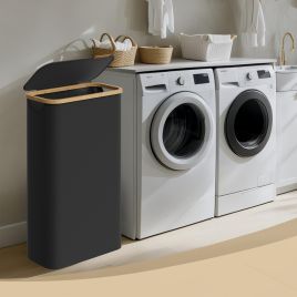 Laundry Basket - VERRA Slim Hamper with Lid 65L - Black