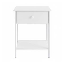 GLOVIN Bedside Table with Drawer Stell Frame - White