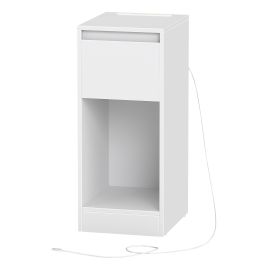 GLOVIN Bedside Table with Power Outlets and LED Light - White