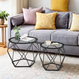 Coffee Tables - VERRA Small Round Set of 2 with Steel Frame - Black