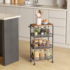 Rolling Cart - VERRA Slim Storage Cart with Handle Metal Frame - Brown