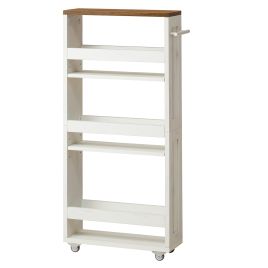 GRGECA Slim 4 Tier Storage Trolley - White and Brown - 15 x 43.2 x 86.5 cm