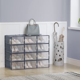 VERRA Shoe Box - 12 Pack Stackable Storage Small Sized ShoeBox - Blue