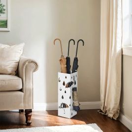 Umbrella Holder - VERRA Metal Stand with Hooks and Drip Tray - White