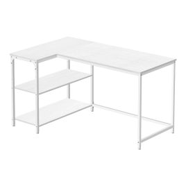 KESAMO L-Shaped Corner Computer Desk with Shelves - White - 120 x 80cm
