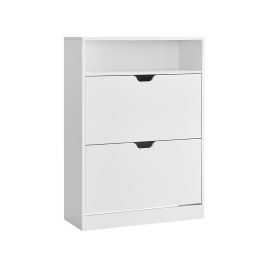 3-Tier Shoe Cabinet with 2 Flip Doors Cloud White