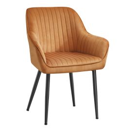 DEDENI Velvet Dining Chair with Armrests - Caramel Brown and Ink Black