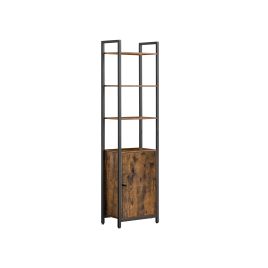 Bookcase - ASTON 6 Tier Shelf with Door Rustic Brown and Black - Rustic Brown