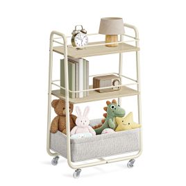 MIRANU LILEA Storage Trolley with Basket - Natural Beige and Cream White