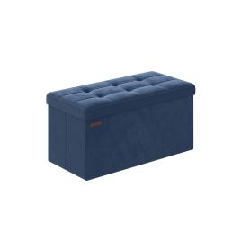 Ottoman Seats - LUSVAS Foldable Storage Ottoman with Lid - Dark Blue