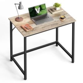 Office Desk - FINLIA Small Workstation Wooden Top Metal Frame - Light Grey