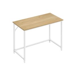 Computer Desk - FINLIA Table Natural Oak Pearl White