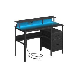 Gaming Desk - FINLIA 120 cm Wide with LED Light - Ebony Black