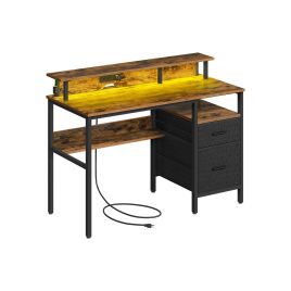 Gaming Desk - FINLIA 120 cm Wide with LED Light - Rustic Brown