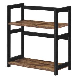 ORVUXI 2 Tier Desktop Storage Rack with Bamboo Frame - Brown and Black