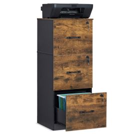 ORPOFE 3 Drawer Lockable Filing Cabinet - Rustic Brown and Ink Black