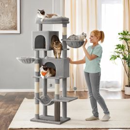Cat Tree - MARRAE Multi Level Condo with 2 Caves - Dove Grey