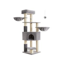 Heavy-Duty Cat Tower with Self-Warming Pads, 2 Self-Groomers, 9 Scratching Posts