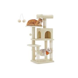 Cat Tower - MODRAE 112 cm Tall Cat Tree with Scratching Posts - Beige
