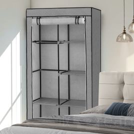 Closet Organizer - ZARNIA Portable Non Woven Cover with Rods and Shelves - Light Grey