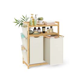 MERRISHORE 100L Laundry Basket with Multiple Compartments Shelf and Side Pockets - White
