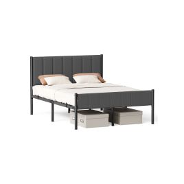 Bed Frame - ASTTA Metal Double Bed with Upholstered Headboard - Dove Grey