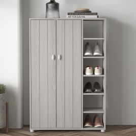 Shoes Cabinet - Siddley Shoe Cabinet with Two Doors and 6 Open Shelves Warm Grey and Oak