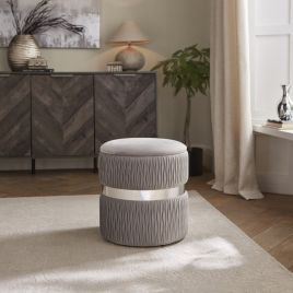 EVERLY Soft Velvet Ottoman Storage Stool - Grey