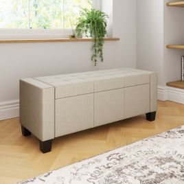 VERIX Storage Ottoman with Button Detailing and Lift-Up Lid - Natural