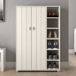 Stylish Design 2 Doors with Open Shelves Shoe Cabinet - White
