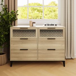 EZLON Oak Finish Chest of Drawers - Large-sized, 6 Drawers, Double