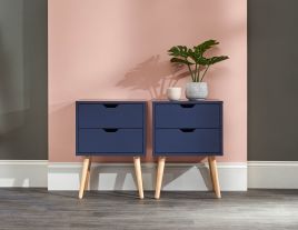 Bedside Table - NYBORG 2 Piece 2 Drawer Nightstand Blue 40cm