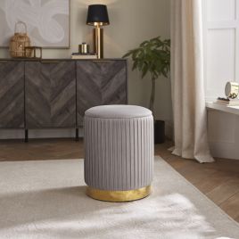 ELODIE Pleated Ottoman Storage Stool - Grey