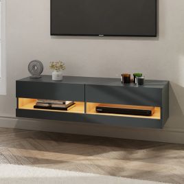 Sharyn Oak Touch 120cm Wall Tv Unit with LED Lights - Anthracite Finish