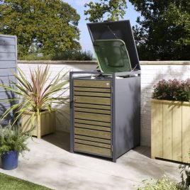 ELVARO Steel Single Bin Store Outdoor Rubbish Storage - Oak