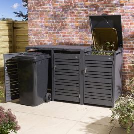 ELVARO Triple Steel Bin Store Lockable Outdoor Rubbish Storage - Anthracite