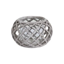 Round Ceramic Lattice Hurricane Lantern - Stone