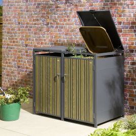 WEXLORD Double Metal Outdoor Bin Storage - Oak