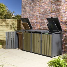 WEXLORD Quadruple Metal Outdoor Bin Storage - Oak
