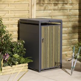 WEXLORD Single Metal Outdoor Bin Storage - Oak