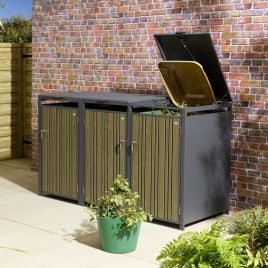 WEXLORD Triple Metal Outdoor Bin Storage - Oak