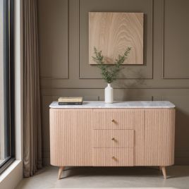 ASHMERE Natural Marble and Wood Extra Large Sideboard - Oak Finish