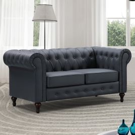 2 Seater Sofa - BELFORIA Leather Chesterfield Sofa - Grey