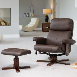 Armchair - ELEVARO Leather Swivel Recliner Chair with Stool Heated Massage - Brown
