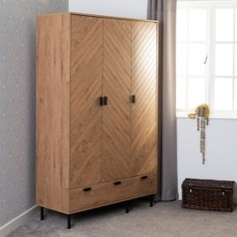 Wardrobe - LETHBRIDGE 3 Door Wardrobe Oak Effect 118.5cm