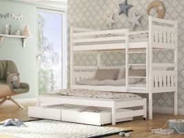 RYN Wooden 2 Drawers Storage Double Bed with Trundle and Foam Mattress - White