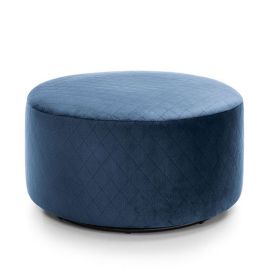 Bethan Qulited Velvet Swivel Footstool - Dark Blue