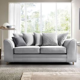 Bethan Velvet 3 Seater Sofa - Light Grey